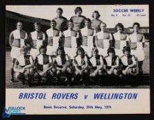 1974 Wellington (New Zealand) v Bristol Rovers match programme at the Basin Reserve, 25 May 1974;