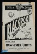 1952/53 Central League match programme Blackpool reserves v Manchester United reserves 26 December