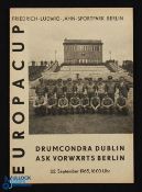 1965/66 European Cup ASK Vorwarts Berlin v Dumcondra Dublin match programme 22 September 1965; good.