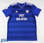 Bruno E Manga No 5 Cardiff City 2018/19 home match issue football shirt - in blue, Adidas / Visit