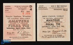 Selection of FA Amateur Cup Final Tickets at Wembley; 1952 Walthamstow Avenue v Leyton, 1961