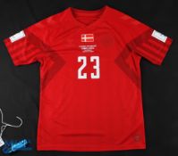 Pierre-Emile Hojberg No 23 Denmark v Tunisia World Cup Qatar 22 11 2022 match issue football shirt -