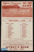 1951/52 Third Lanark v Celtic Scottish League Cup match programme 25 August 1951; slight crease,