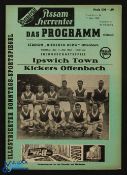 1961/62 Offenbach Kickers v Ipswich Town (Div. 1 Champions) friendly match programme, 4 pages, 11