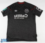 Mads Bech Sorensen No 29 Brentford 2020/21 Carabao Cup away match issue football shirt - in black,