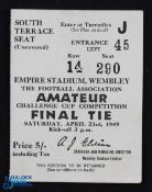 1949 FA Amateur Cup Final Ticket, the 1st final at Wembley 23 April 1949 Bromley v Rainford, south