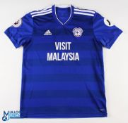 Lee Peltier No 2 Cardiff City 2018/19 home match issue football shirt - in blue, Adidas / Visit