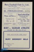 War Time 1944/45 Bury v Oldham Athletic War League North match programme. 6 January 1945, 4 pager;