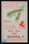Scarce 1935 Wales v NZ Rugby Programme: The well-produced packed issue for the famous 13-12 Welsh