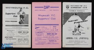 Weymouth FC friendly home match programmes 1953/54 Admira FC (Vienna), 1954/55 FC Columbia Wien,
