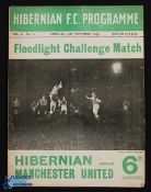 1954/55 Hibernian v Manchester Utd friendly match programme 15 November 1954 at Easter Road;