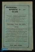 Pre-War 1923/1924 Nunhead Sports Club v Dulwich Hamlet, Surrey Senior Cup match programme 9 February