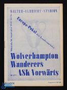 1959/60 ASK Vorwarts v Wolverhampton Wanderers European Cup match programme 30 September 1959 at the