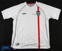2001-2003 Wayne Bridge Signed England Umbro Football Shirt, short sleeve size L