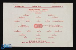 War Time 1945/46 Manchester Utd v Sunderland War League North 15 December 1945, single sheet,
