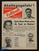 1960/61 Berlin football programme covering fixtures 28 & 29 January 1961; Tennis Borussia v