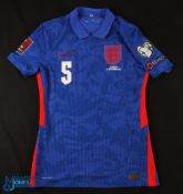 John Stones No 5 England v Albania 12 11 2021 World Cup Qualifying match issue football shirt - in