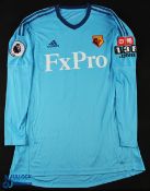 Heurelho Gomes No 1 Watford 2017/18 goalkeeper match issue football shirt - in blue, Adidas / FxPro,