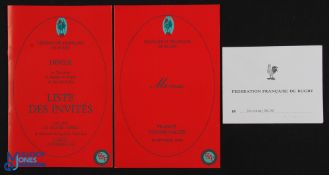 France v Wales Rugby Menu/Guest List etc (3): Both items from the after-match function of 1989,