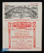 Pre-War 1930/1931 Bournemouth & Boscombe v Fulham Div. 3 (South) match programme 6 April 1931,