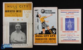 1948/49 Hull City v Manchester United FA Cup 6th round match programme; also souvenir card pirate by