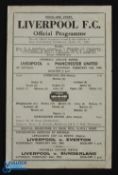 War Time 1945/46 Liverpool v Manchester Utd match programme 16 February 1946, single sheet, has