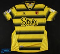 Moussa Sissoko No 19 Watford 2021/22 home match issue football shirt - yellow and black, Kelme /