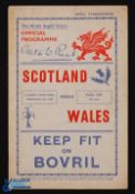 1939 Scarce Wales v Scotland Rugby Programme: 11-3 Welsh win at Cardiff, last clash pre-WW2,