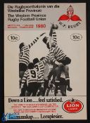 1980 Western Province v B & I Lions Rugby Programme: At Newlands, Cape Town, 5/7/80, 16pp. VG