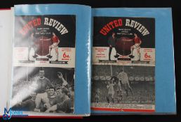 1963/64 Manchester Utd official programme binder, red/gold lettering containing homes 1 - 5, 7 - 11,
