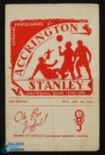 1949/50 Accrington Stanley v Southport Div. 3 (N) programme 8 April 1950, fold, fair. (1)