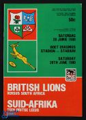 1980 S Africa v B & I Lions Rugby Programme: Third Springboks v Lions Test, Port Elizabeth 28/6/