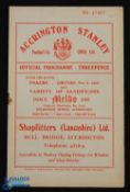 1956/57 Accrington Stanley v Gateshead Div. 3 (N) match programme 1st December 1956; rusty staple (