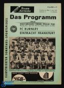 1966/67 Eintracht Frankfurt v (Burnley Fairs Cup) match programme 4 April 1967, 4 pager; fair/