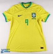 Richarlison de Andrade Autographed No 9 Brazil 2022 International match issue football shirt - in
