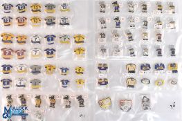 Leeds Rugby League enamel badge selection featuring Rhino badges, shirt badges, varying styles,