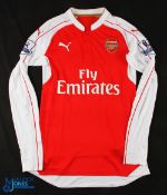 Aaron Ramsey No 16 Arsenal 2015/16 home match issue football shirt - long sleeved, in red and white,