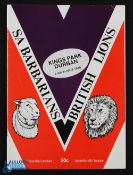 1980 SA Barbarians v B & I Lions Rugby Programme: At Durban, 2/7/80, 32pp issue. VG