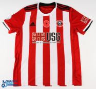 David McGoldrick No 17 Sheffield United 2019/20 'Poppy' home match issue football shirt - in red and