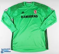 Victor Valdes No 26 Middlesbrough 2016/17 goalkeeper match issue football shirt - in green, Adidas /