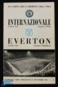 1963/64 Inter-Milan v Everton European Cup match programme 25 September 1963, fold, fair. (1)