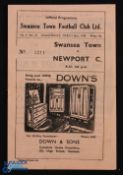 1947/48 Swansea Town v Newport County Div. 3 (South) match programme 26 March 1948; 4 pager,