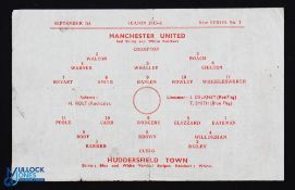 War Time 1945/1946 Manchester Utd v Huddersfield Town programme No. 1 War League North 1st September