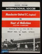 1960 Manchester Utd v Heart of Midlothian international football match programme 1st June 1960 at