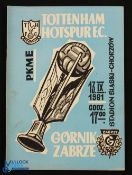1961/62 Gornik Zabrze v Tottenham Hotspur European Cup match programme 13 November 1961; good. (1)