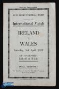 1937 Rare Ireland v Wales Rugby Programme: Ireland 5 v Wales 3, at Ravenhill. Belfast. Belfast