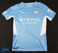 Phil Foden No 47 Manchester City 2021/22 Champions League home match issue football shirt - in blue,