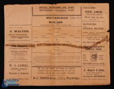 Pre-War 1927/1928 Weybridge v Walton match programme 6 April 1928, single sheet edition; Sellotape