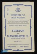 War Time 1945/46 Everton v Manchester Utd match programme 4 pages 13 October 1945, top corner tear