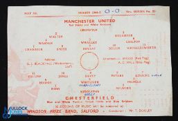 War Time 1944/45 Manchester Utd v Chesterfield War League Cup North semi-final 5 May 1945 at Maine